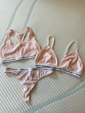 Calvin Klein Women's Light Pink Cotton Bralette & Thong Set